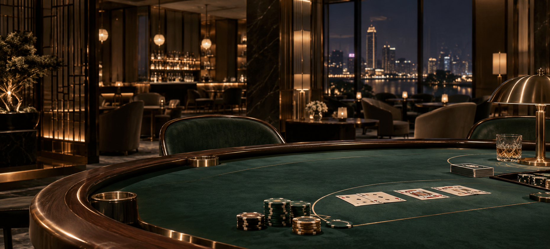 Cảnh minh họa đại sảnh casino đại diện cho thương hiệu NC88 và hệ sinh thái tám khu giải trí